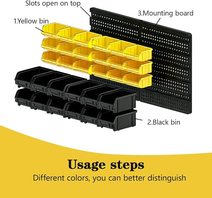 Wall Mounted Storage Bins, 30 Wall Mount Tool Organizer Bins Plastic Parts Rack - Image 3