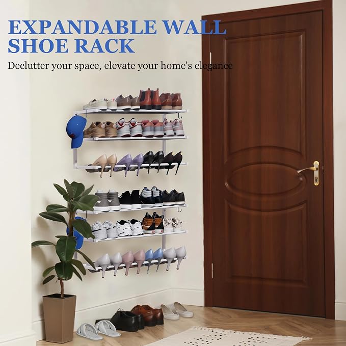 Wall Mounted Shoe Rack, 3 Tier Hanging Shoe Rack Holds 12 Pairs, Space Saving - Image 4