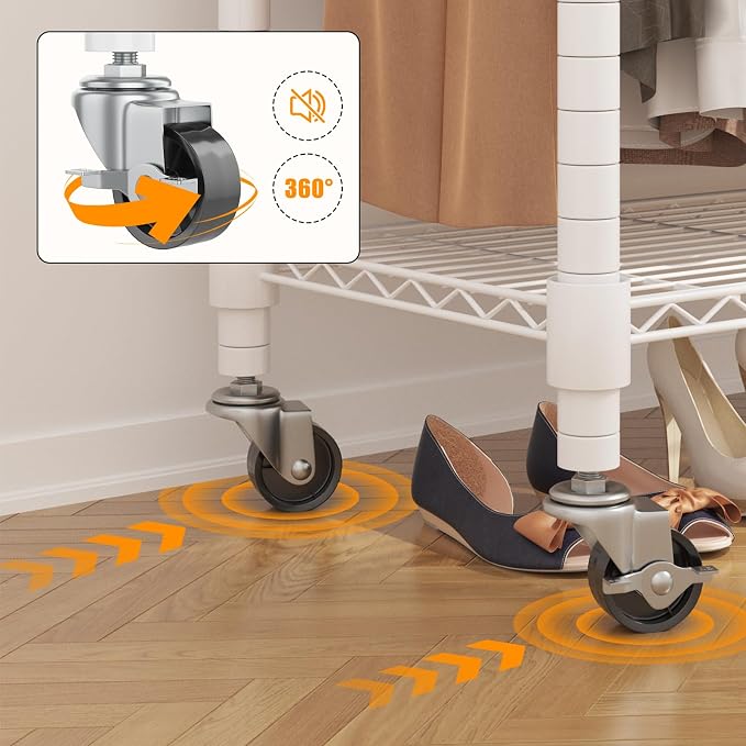 BATHWA Heavy Duty Garment Rack on Wheels, Rolling Clothes Racks - Image 5