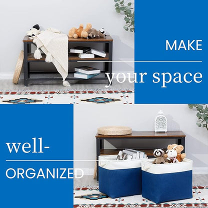 Bidtakay Large Canvas Organization Bins Set of 2 Navy Blue Rectangular Baskets - Image 4