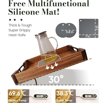 Wood Serving Tray with Handles, Walnut and Acacia Wooden Serving Trays - Image 5