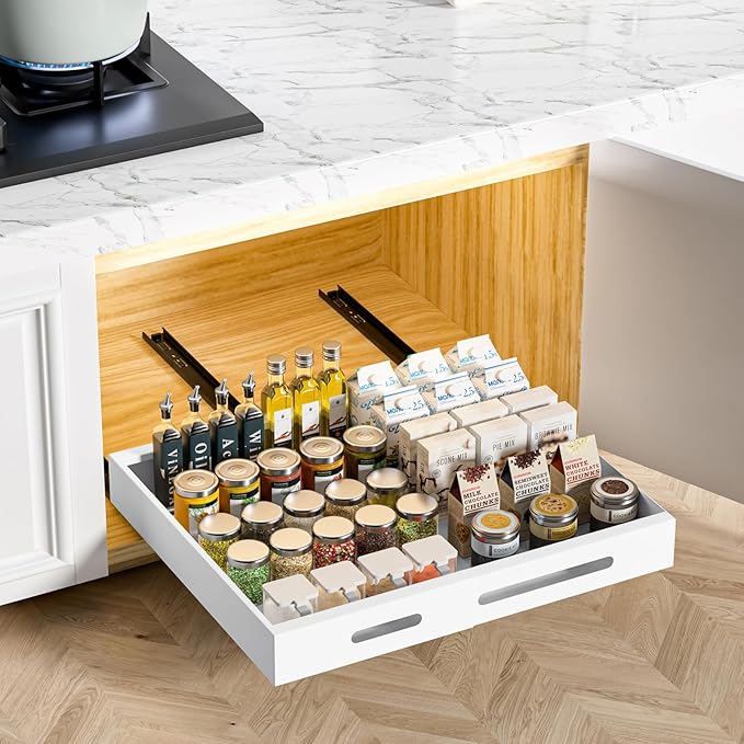 HBL' 1 Pack | 21" Deep Pull Out Cabinet Organizer Adhesive, Width Expandable by HBL