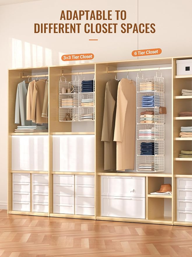 6 Tier Closet Hanging Organizer, Metal Closet Organizers and Storage - Image 5