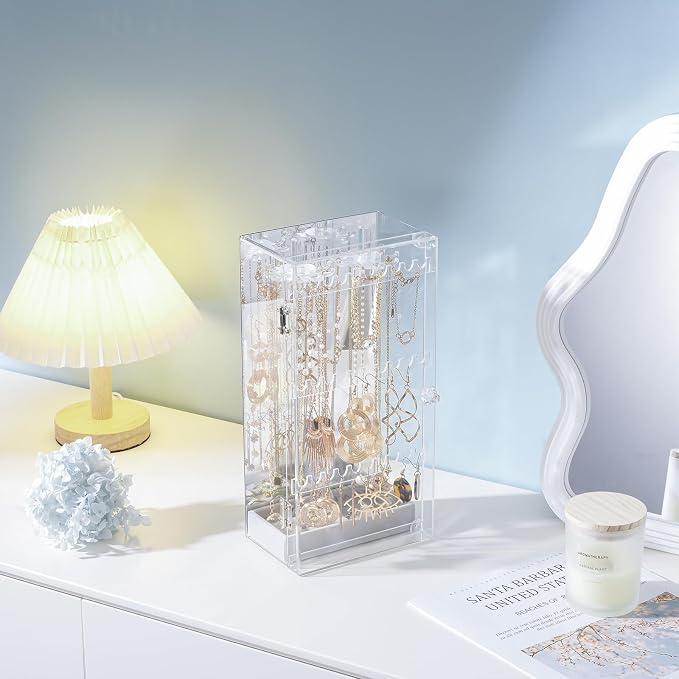 Lolalet Earring Holder Organizer, Acrylic Jewelry Organizer Rotating Clear - Image 2