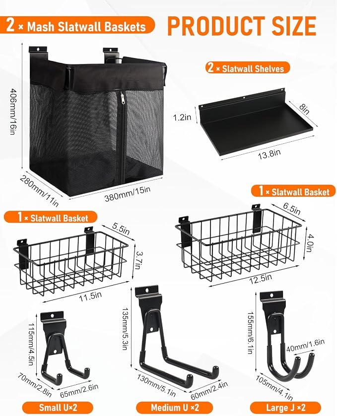 12Pcs Slatwall Baskets Kit, Slatwall Accessories Slat Wall Hooks, Shelves | - Image 2