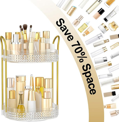 360 Rotating Makeup Organizer 2 Tier, Large Skincare Clear Make Up Storage - Image 2