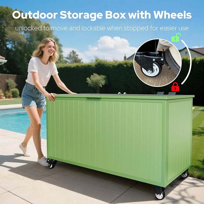 Outdoor Storage Box with Wheels 150 Gallon, Metal Deck Boxes Outdoor Waterproof - Image 2