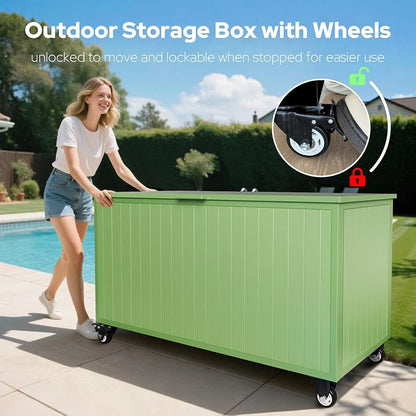 Outdoor Storage Box with Wheels 150 Gallon, Metal Deck Boxes Outdoor Waterproof - Image 2