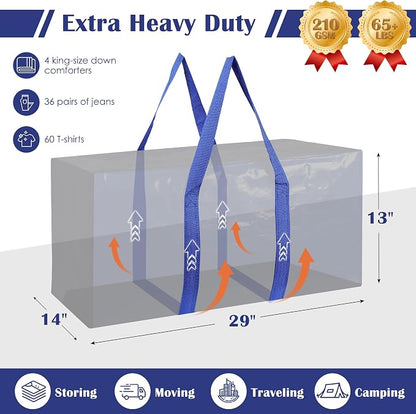 6 Pack Moving Bags with Full-Open Side Zipper, Extra Large 93L Heavy Duty - Image 2