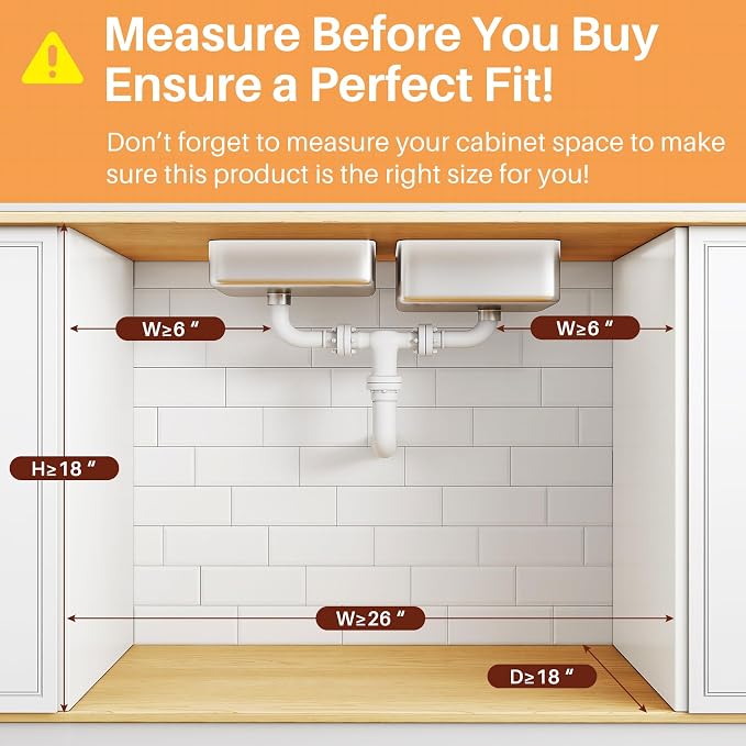 PXRACK Under Sink Organizer, 3-Tier 2-Pack Adjustable Height Pull Out Under - Image 2