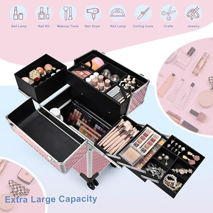 Stagiant Rolling Makeup Train Case Large Storage Cosmetic Trolley 4 Tray - Image 2