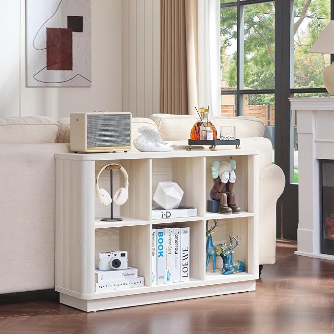 6 Cube Bookcase, Wood Floor Standing 2-Tier Bookshelf - Image 6