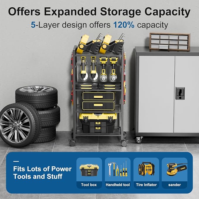5 - Tier Power Tool Organizer Cart - 300 lbs Heavy Duty Utility Rack Shelf - Image 6