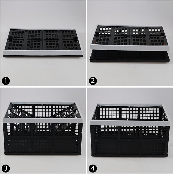 4 Pack 42 L Large Plastic Collapsible Storage Crates, Folding Stackable Storage - Image 4
