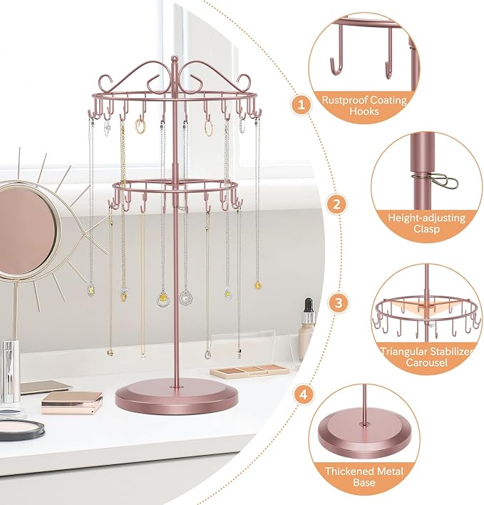 iDavosic.ly 2 Tier Rotating Necklace Holder Organizer - Image 4