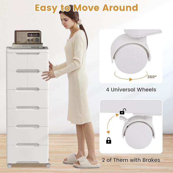LOKO 7-Drawer Plastic Rolling Storage Cart | Mobile Storage Cabinet | Vertical - Image 7
