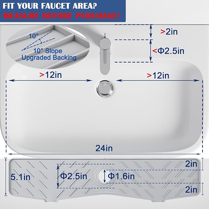 Meiliweser Faucet Mat for Kitchen Sink – 24” x 5.1” Extra-Long Silicone Splash - Image 2