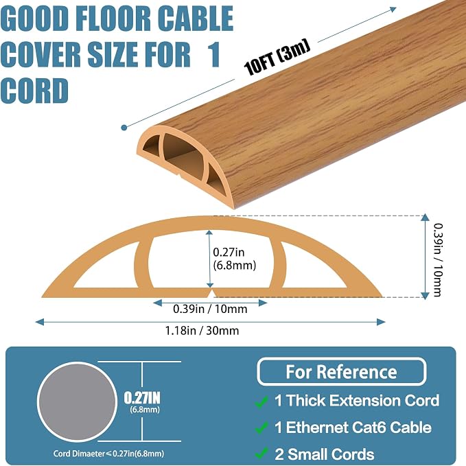 Floor Cord Covers for Wires 10FT Cable Hider Wire Cover Self Adhesive Cord - Image 2