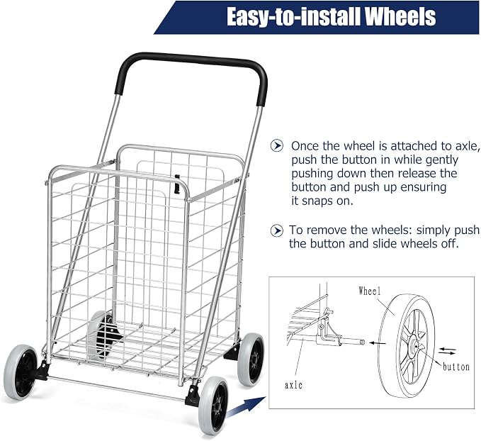 Goplus Shopping Carts for Groceries, Heavy Duty Folding Shopping Cart - Image 3