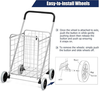 Goplus Shopping Carts for Groceries, Heavy Duty Folding Shopping Cart - Image 3