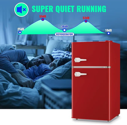 3.5 Cu.ft Refrigerator with Freezer Double Door Red Fridge Adjustable Glass - Image 7