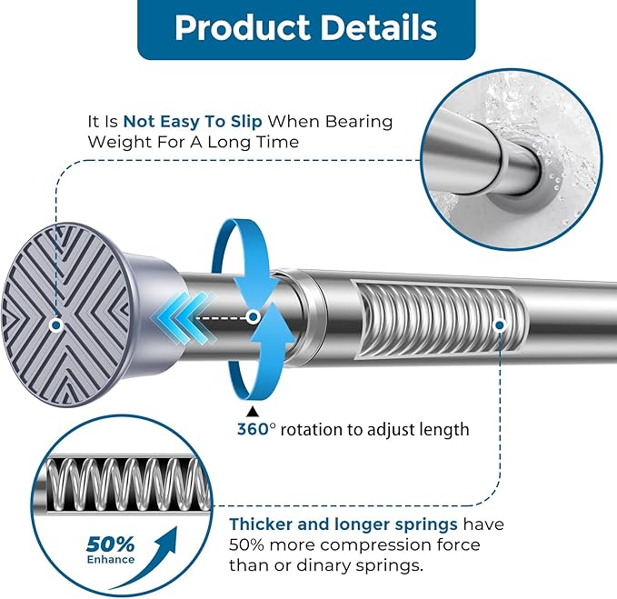 AIZESI Tension Rod 24 to 46 Inch, Spring Tension Rod No Drilling Adjustable - Image 4