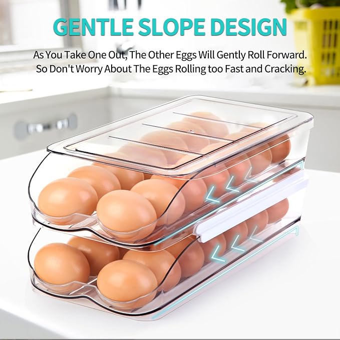 Egg Holder for Fridge, Automatically Rolling Egg Container for Refrigerator - Image 2