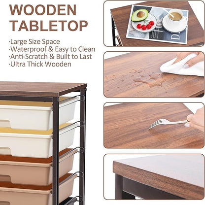 Rolling Carts with Wheels, Utility Cart with 8 Drawers and Wooden Tabletop - Image 4