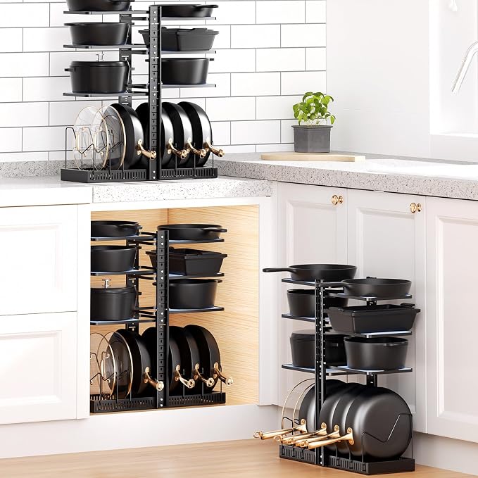 LAMU Pots and Pans Organizer under Cabinet, Adjustable Height Up to 24'' - Image 7