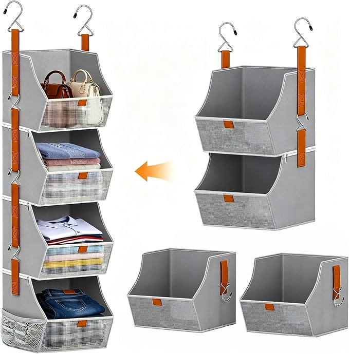 Fabric 4 Tier Hanging Closet Organizers Heavy Duty Shelf Hanging Storage Towel by Unknown
