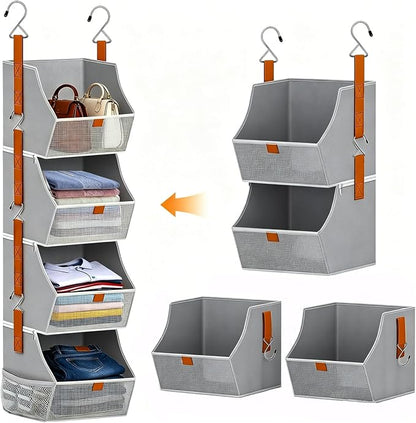 Fabric 4 Tier Hanging Closet Organizers Heavy Duty Shelf Hanging Storage Towel by Unknown