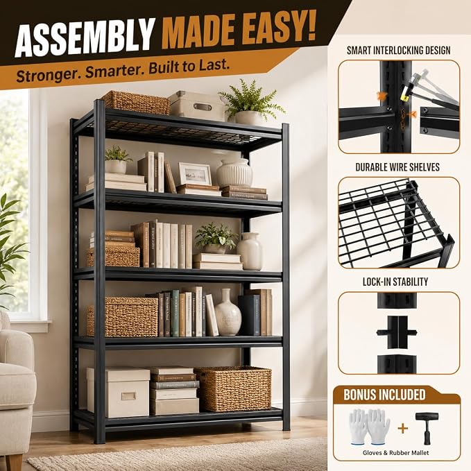 Heavy Duty Metal Bookshelf Adjustable Storage Shelving Unit - Image 8