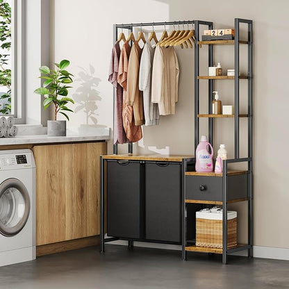 Laundry Hamper with Shelf, 5 Tiers Tall Laundry Basket Sorter with 2 Pull-Out - Image 2