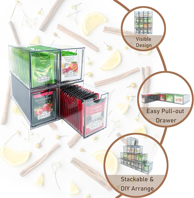 AZEZO 4-Pack Tea Bag Drawers Organizer - Image 4