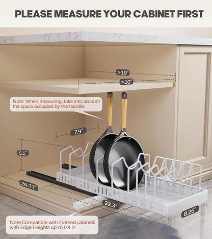Pull Out Pots and Pans Organizer Under Cabinet, Expandable Sliding Lid Holder - Image 2