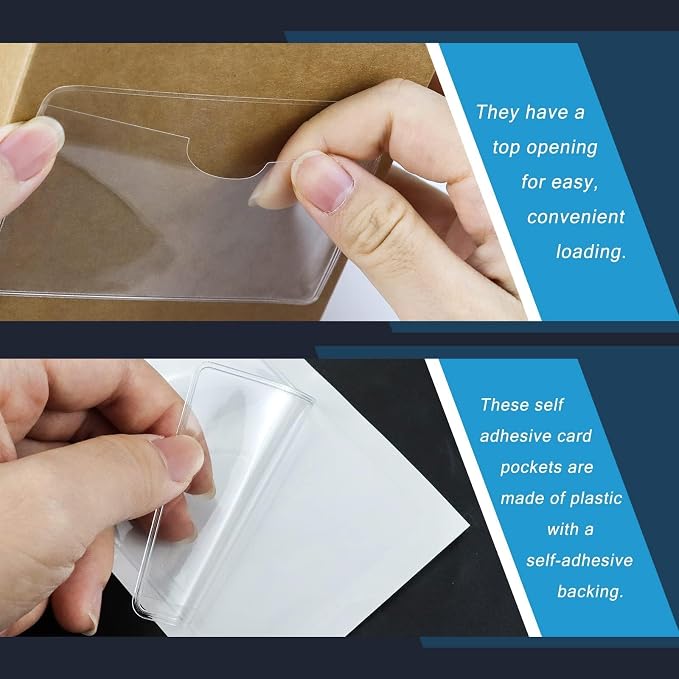 100 Pack Clear Self-Adhesive Business Card Pockets and Top Open Library Card - Image 3