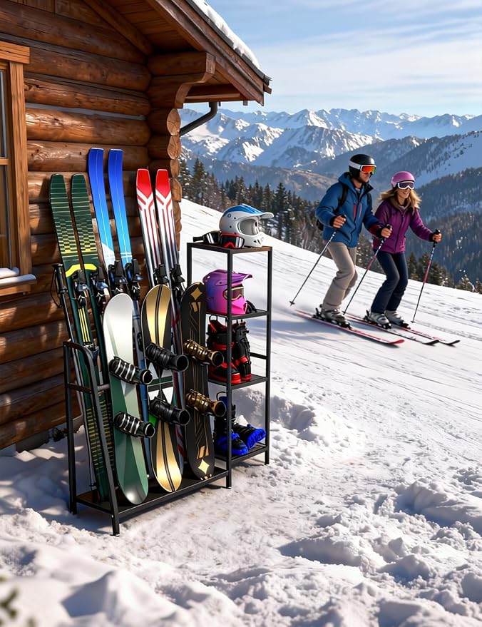 sogiv 4-Tier Freestanding Snowboard Rack, Ski Storage Rack, Ski Holders - Image 6