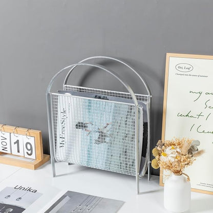 MyGift Mid-Century Design Magazine Rack, Matte Black Tone Metal Mesh - Image 4