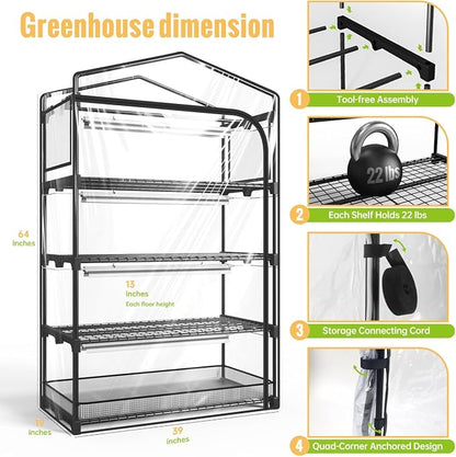 Indoor Greenhouse with Grow Light, 4-Tier Plant Shelf with T5 1.6FT 32W Full - Image 6