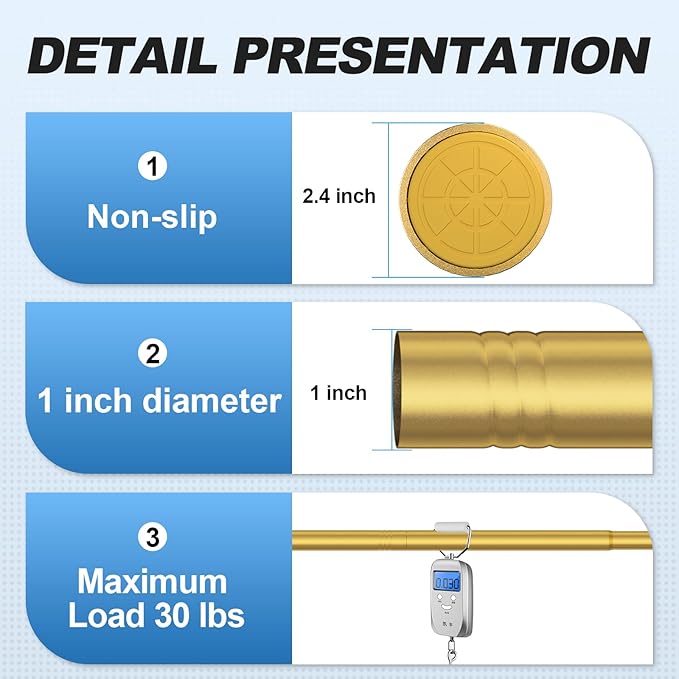 CorkLatta Gold Shower Curtain Rod 31 to 68 Inch, 1 Inch Diameter Adjustable - Image 3