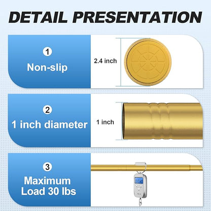 CorkLatta Gold Shower Curtain Rod 31 to 68 Inch, 1 Inch Diameter Adjustable - Image 3