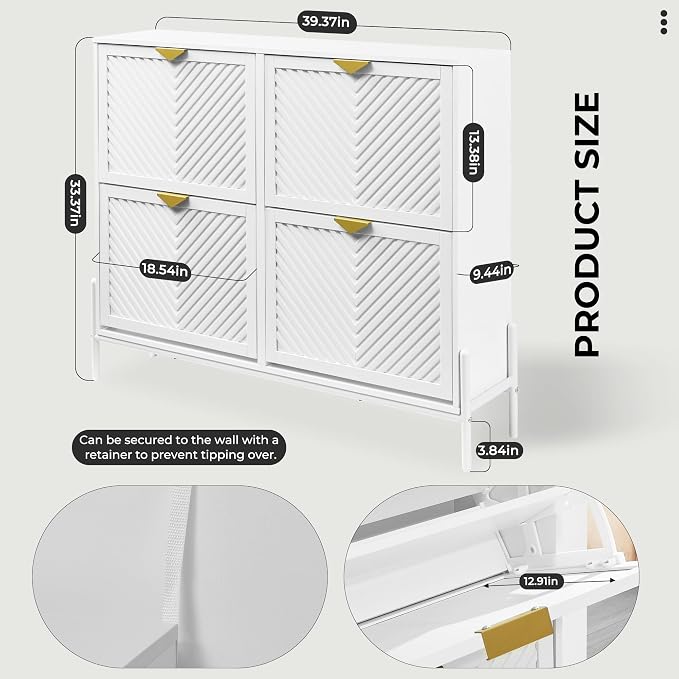 Shoe Cabinet with 4 Flip Drawers, Narrow Entryway Rack, Freestanding, - Image 2