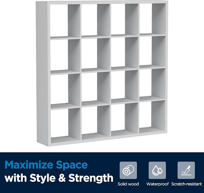16-Cube Storage Organizer Bookcase, Thick Frame Wood Grain Storage Shelf - Image 8