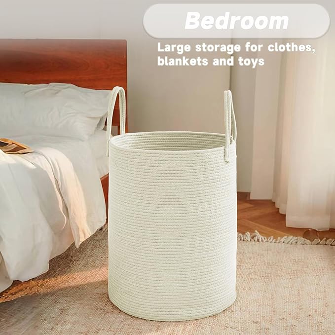 Large Woven Laundry Basket Hamper, 80L Cotton Rope Storage Bin - Image 4