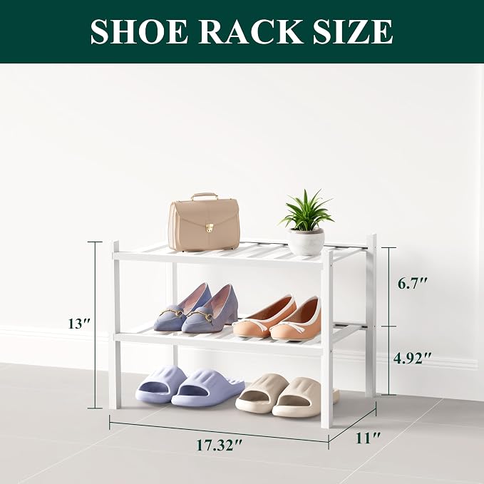 Smiry Bamboo Shoe Rack for Closet, 2 Tier Small Wooden Stackable Shoe Organizer - Image 2