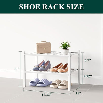 Smiry Bamboo Shoe Rack for Closet, 2 Tier Small Wooden Stackable Shoe Organizer - Image 2