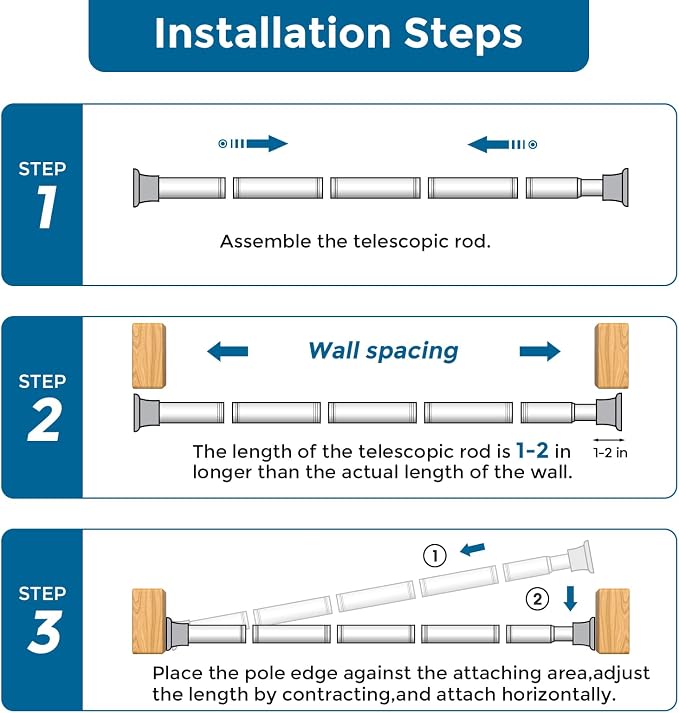 AIZESI 2PCS White Spring Tension Curtain Rod, No-Drill | Adjustable No Dril - Image 7