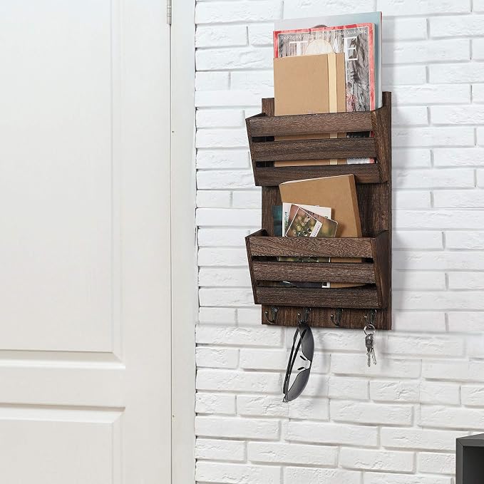 BTY Mail Holder for Wall, Wooden Mail Sorter - Image 3