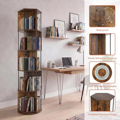 VIWODS Rotating Bookshelf, 5 Tier Spinning Bookshelf Tower, Revolving 360° - Image 3