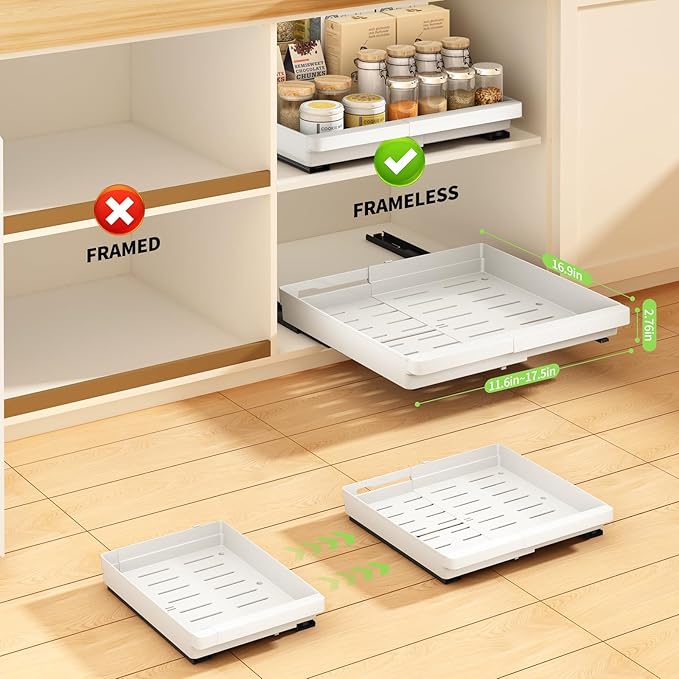 DOMNIU 2 Pack Pull Out Cabinet Organizers Expandable, Plastic Slide Out Drawers - Image 3